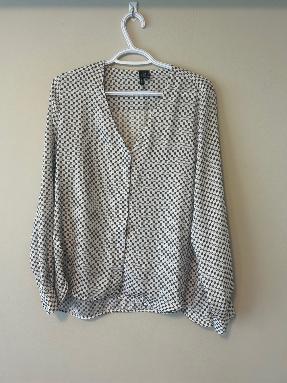 Mango Black and White Geometric Button-Down Blouse